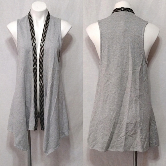 NWT Twisted Heart Glam Boho Bling Long Vest Open Front Cardigan Drape Hem Large - Picture 1 of 11